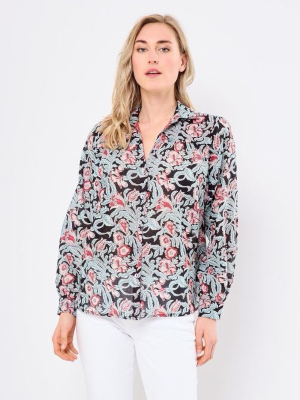 Maison Hotel Ziggy Blouse in Rosa Rosae Black Red Floral Cotton Made in India